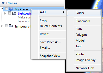 Goggle Earth: Add folder to 'My Places'