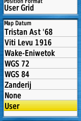 Garmin GPS Position Format Screen > Map Datum