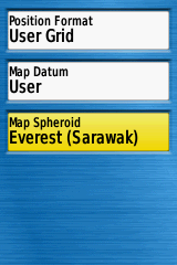 Garmin GPS Position Format Menu